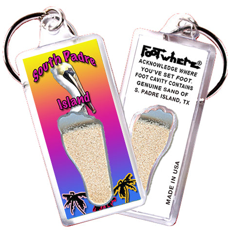 South Padre Island FootWhere® Souvenir Keychain. 72 pieces/6 assorted styles.