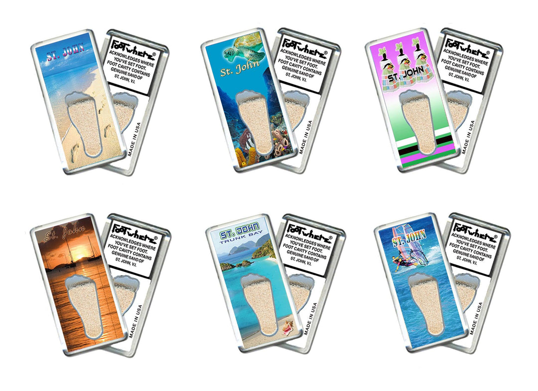 St. John FootWhere® Souvenir Fridge Magnets. 6 Piece Set. Made in USA - FootWhere® Souvenir Shop