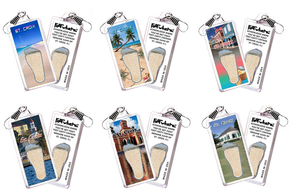 St. Croix FootWhere® Souvenir Zipper-Pulls. 6 Piece Set. Made in USA - FootWhere® Souvenir Shop