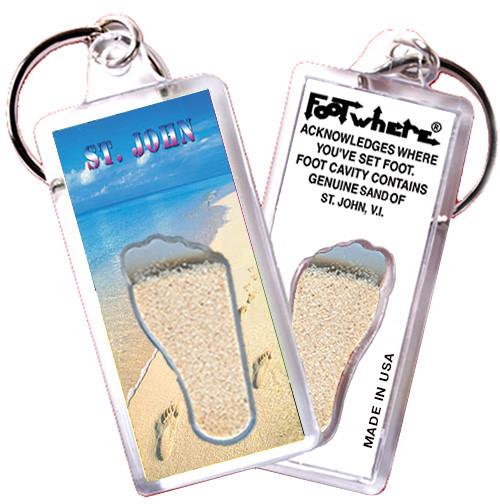St. John, V.I. FootWhere® Souvenir Keychain. 72 pieces/6 assorted styles.-FootWhere® Souvenirs