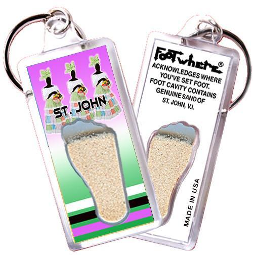 St. John, V.I. FootWhere® Souvenir Keychain. Made in USA-FootWhere® Souvenirs