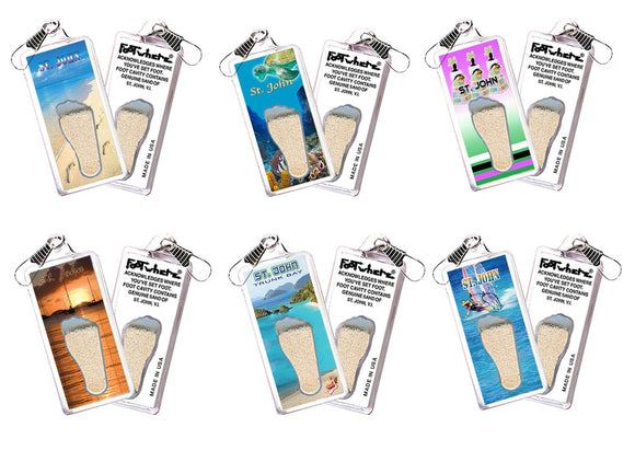St. John FootWhere® Souvenir Zipper-Pulls. 6 Piece Set. Made in USA - FootWhere® Souvenir Shop