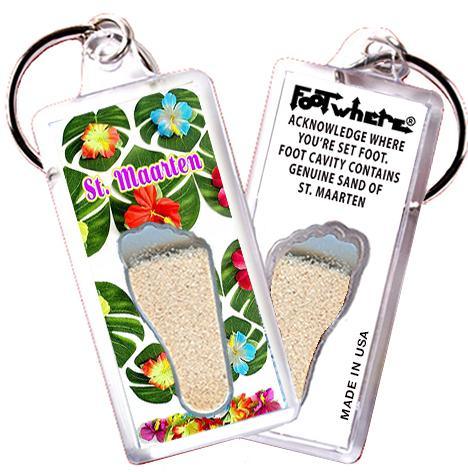 Sint Maarten FootWhere® Souvenir Keychain. Made in USA-FootWhere® Souvenirs