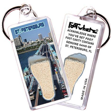 St. Petersburg, FL Souvenir Key Chain. Made in the USA-FootWhere® Souvenirs