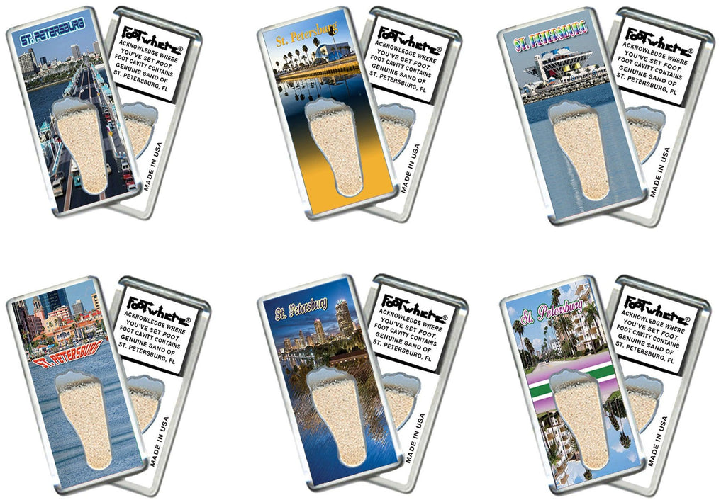 St. Petersburg, FL FootWhere® Souvenir Fridge Magnets. 6 Piece Set. Made in USA - FootWhere® Souvenir Shop