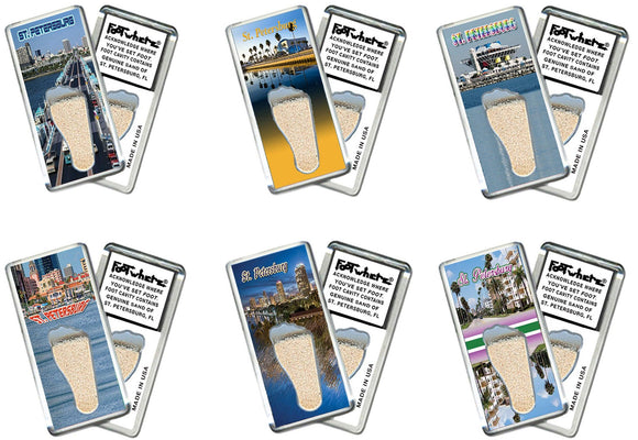 St. Petersburg, FL FootWhere® Souvenir Fridge Magnets. 6 Piece Set. Made in USA - FootWhere® Souvenir Shop