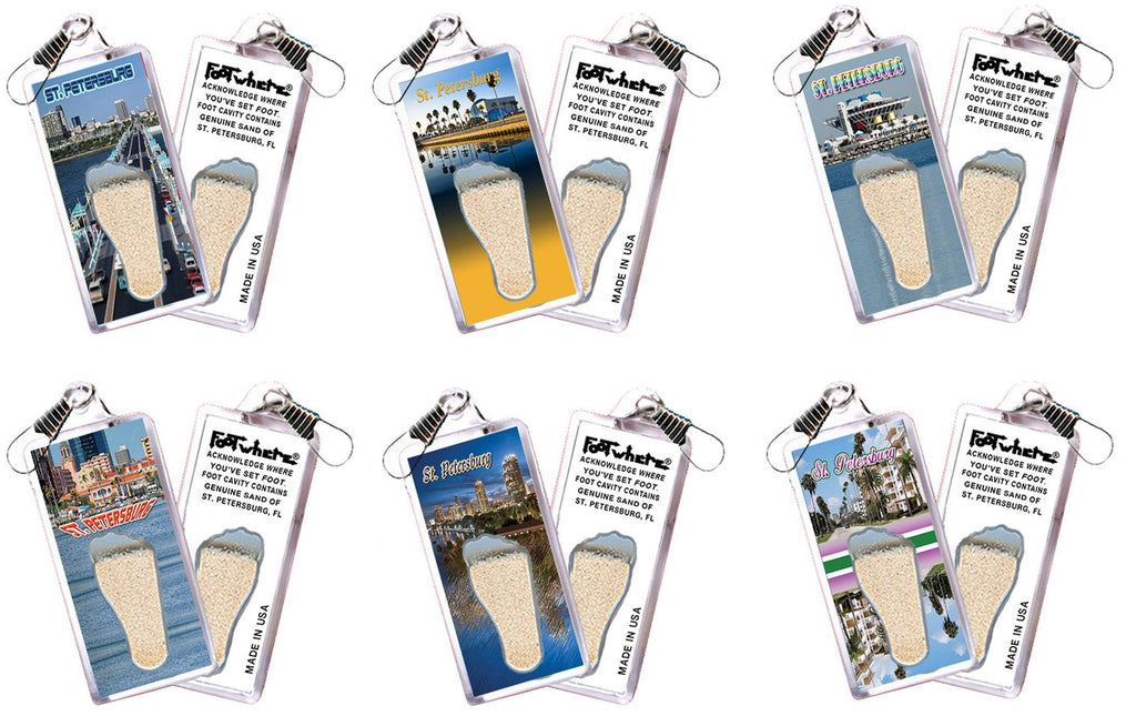 St. Petersburg, FL FootWhere® Souvenir Zipper-Pull. 6 Piece Set. Made in USA - FootWhere® Souvenir Shop