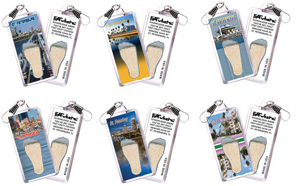 St. Petersburg, FL FootWhere® Souvenir Zipper-Pull. 6 Piece Set. Made in USA - FootWhere® Souvenir Shop