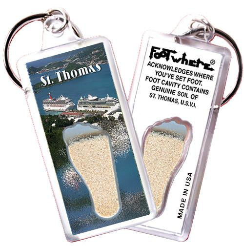 St. Thomas, V.I. FootWhere® Souvenir Key Chain. 72 pieces/6 assorted styles.-FootWhere® Souvenirs