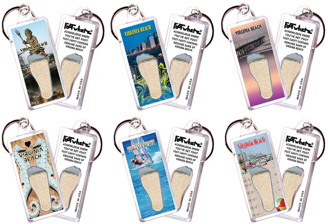 Virginia Beach FootWhere® Souvenir Keychains. 6 Piece Set. Made in USA - FootWhere® Souvenir Shop