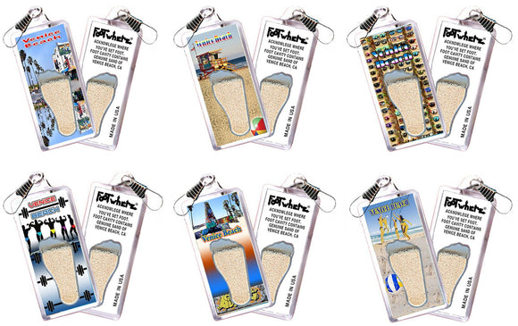 Venice Beach FootWhere® Souvenir Zipper-Pulls. 6 Piece Set. Made in USA - FootWhere® Souvenir Shop