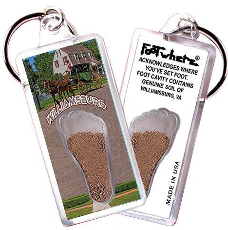 Williamsburg FootWhere® Souvenir Keychains. 6 Piece Set. Made in USA - FootWhere® Souvenir Shop