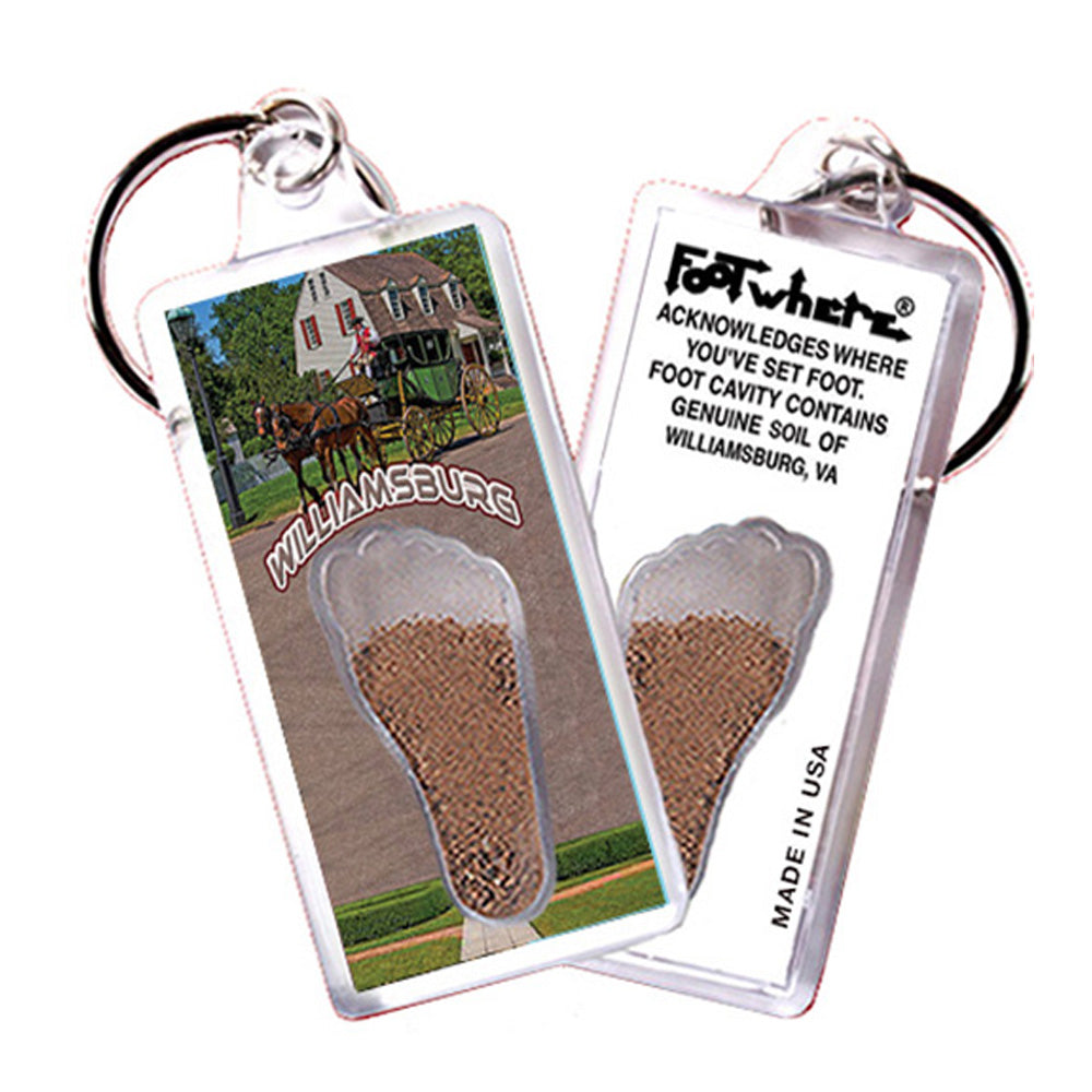 Williamsburg, VA FootWhere® Souvenir Key Chain. 72 pieces/6 assorted styles.