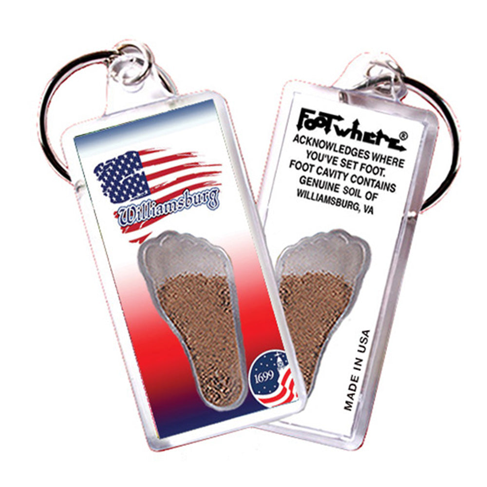 Williamsburg, VA FootWhere® Souvenir Key Chain. 72 pieces/6 assorted styles.