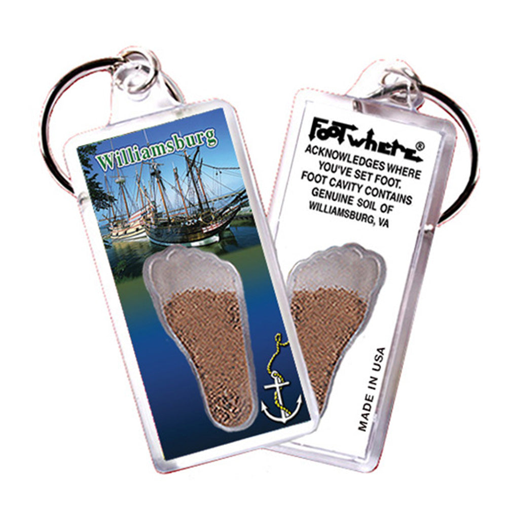 Williamsburg, VA FootWhere® Souvenir Key Chain. 72 pieces/6 assorted styles.