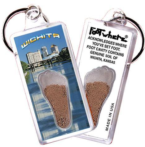 Wichita, KS FootWhere® Souvenir Key Chain. Made in USA-FootWhere® Souvenirs