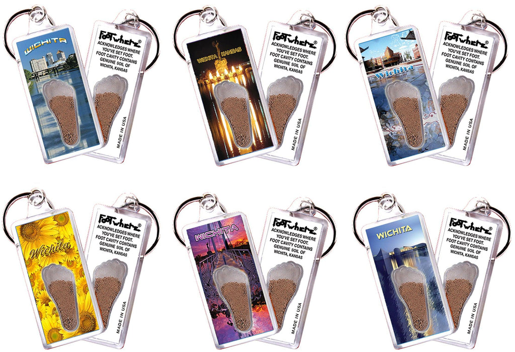 Wichita FootWhere® Souvenir Keychains. 6 Piece Set. Made in USA - FootWhere® Souvenir Shop