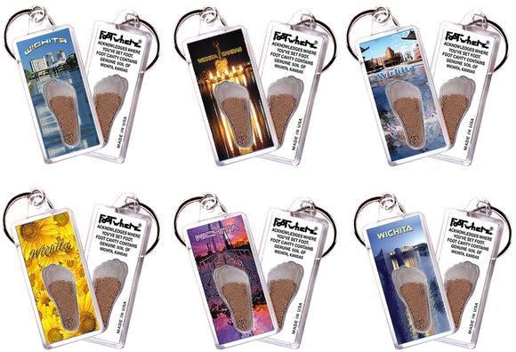 Wichita FootWhere® Souvenir Keychains. 6 Piece Set. Made in USA - FootWhere® Souvenir Shop