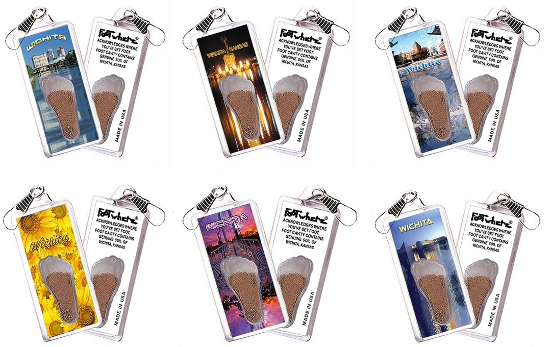 Wichita FootWhere® Souvenir Zipper-Pulls. 6 Piece Set. Made in USA - FootWhere® Souvenir Shop