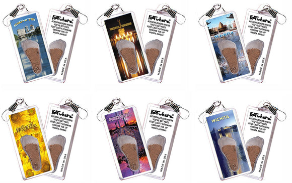 Wichita FootWhere® Souvenir Zipper-Pulls. 6 Piece Set. Made in USA - FootWhere® Souvenir Shop