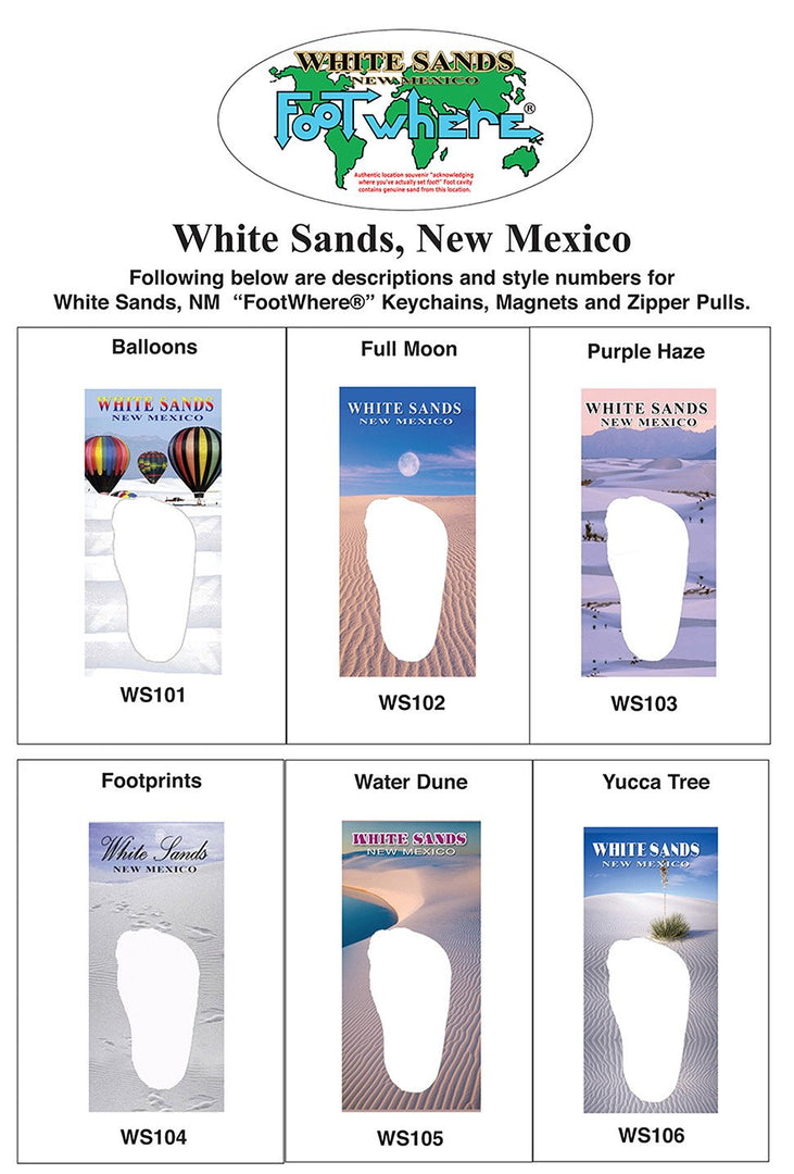 White Sands FootWhere® Souvenir Zipper-Pull. 72 pieces/6 assorted styles.-FootWhere® Souvenirs